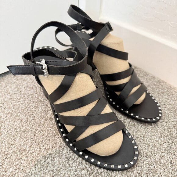 Ash Puket Leather Studded Strappy Gladiator Style Block Heel Sandals Black 10 - Picture 2 of 8